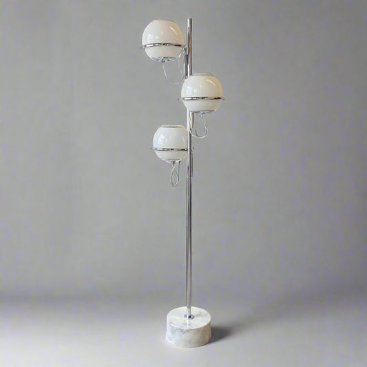60s Reggiani Three Orb Chrome and Marble Floor Lamp