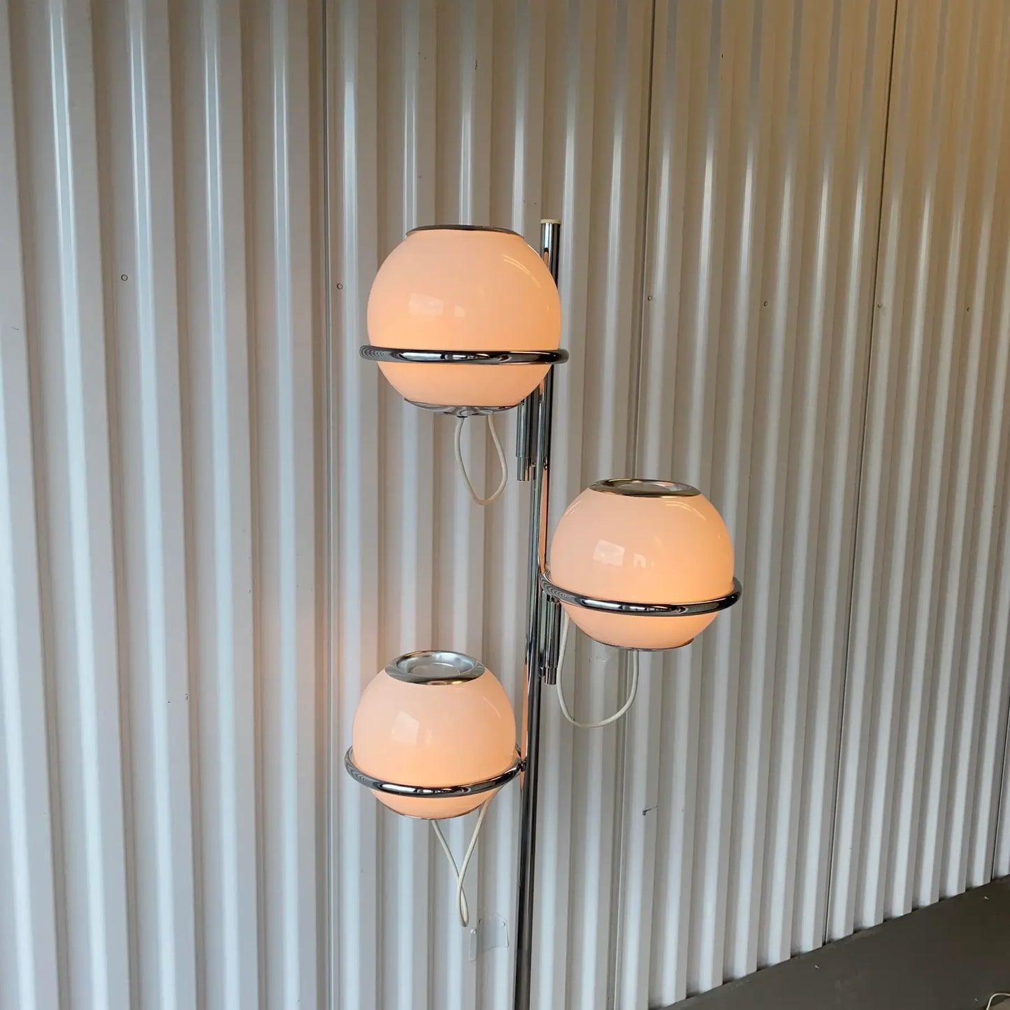 60s Reggiani Three Orb Chrome and Marble Floor Lamp