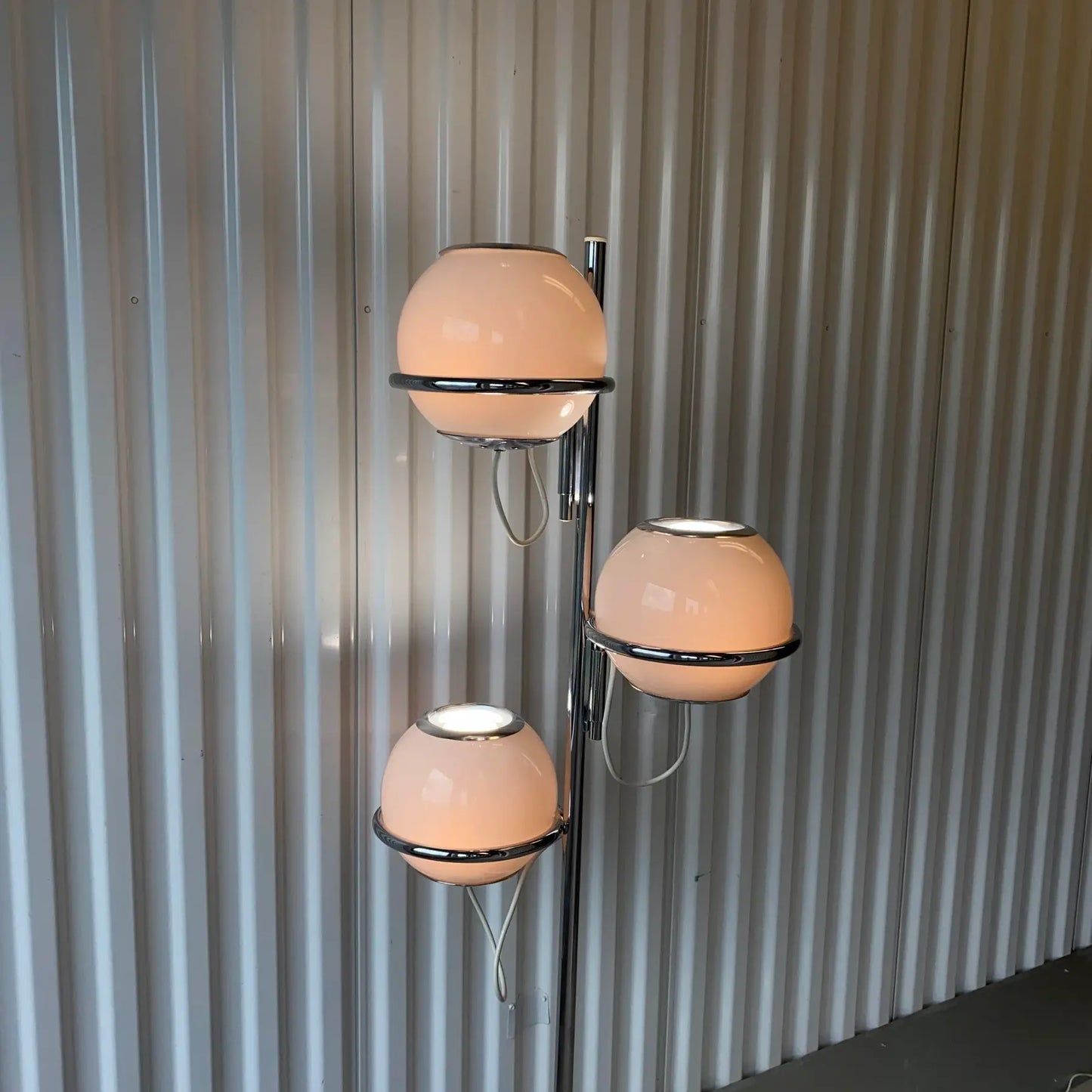 60s Reggiani Three Orb Chrome and Marble Floor Lamp