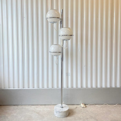 60s Reggiani Three Orb Chrome and Marble Floor Lamp