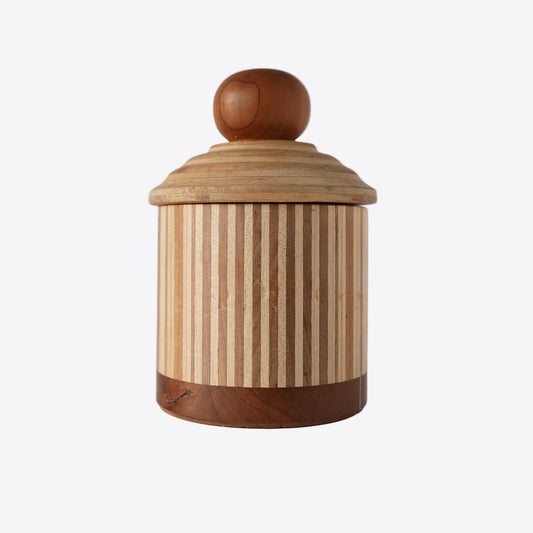 Late 20th Century Marquetry Hand Turned Striped Round Box