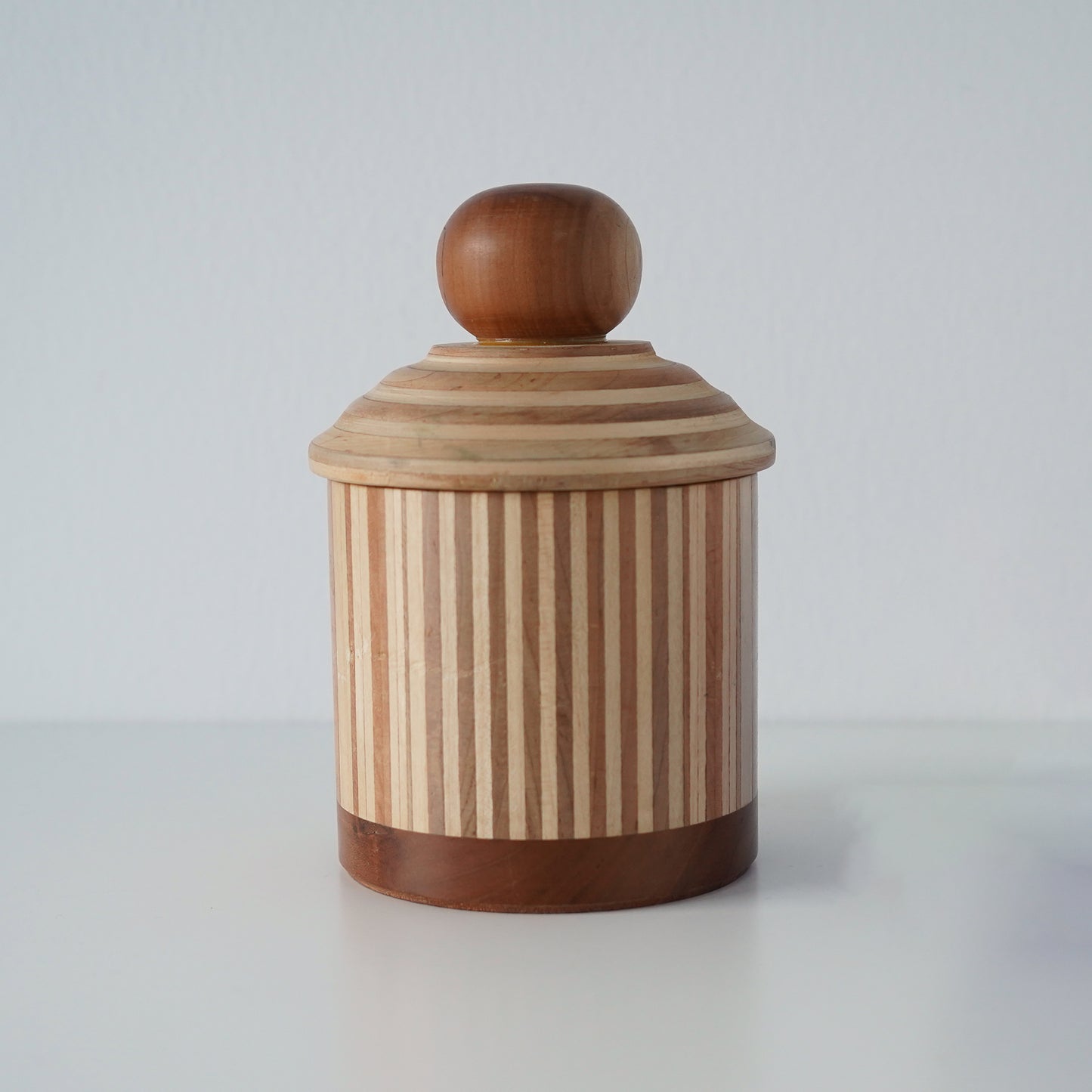 Late 20th Century Marquetry Hand Turned Striped Round Box