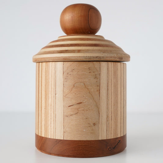 Late 20th Century Marquetry Hand Turned Striped Round Box
