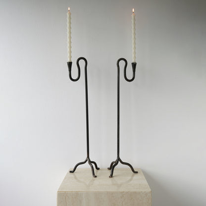 20th Century Hand-Forged Sculptural Candle Holders