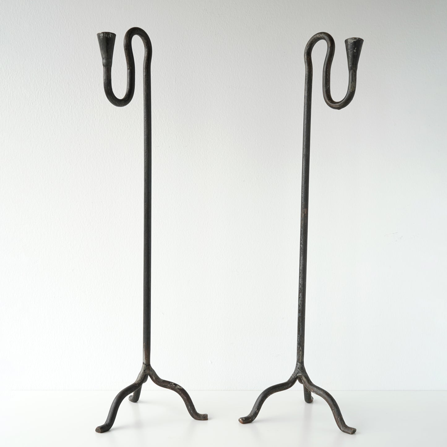 20th Century Hand-Forged Sculptural Candle Holders