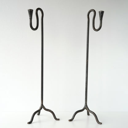 20th Century Hand-Forged Sculptural Candle Holders