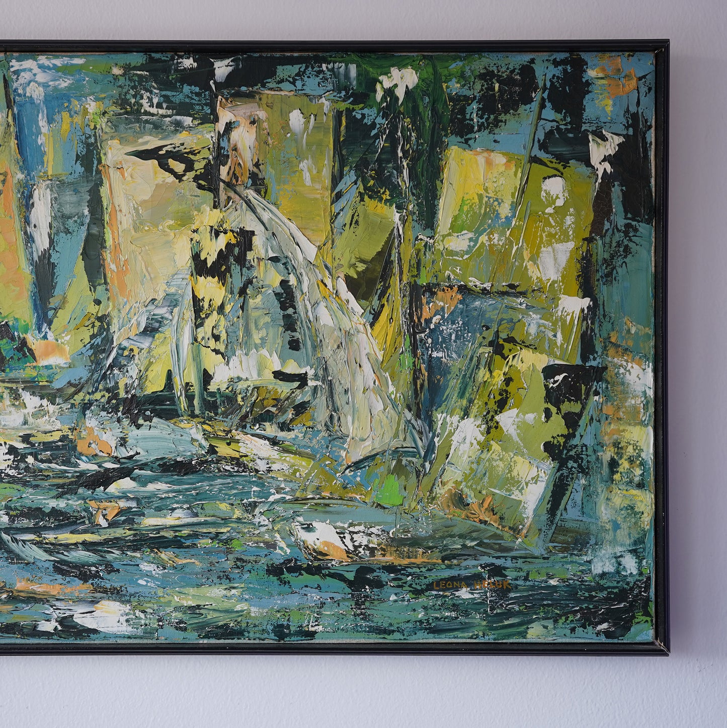 Leona Heluk (1932-2002) Mid-Century Abstract Expressionist Sailboat Oil Painting Original