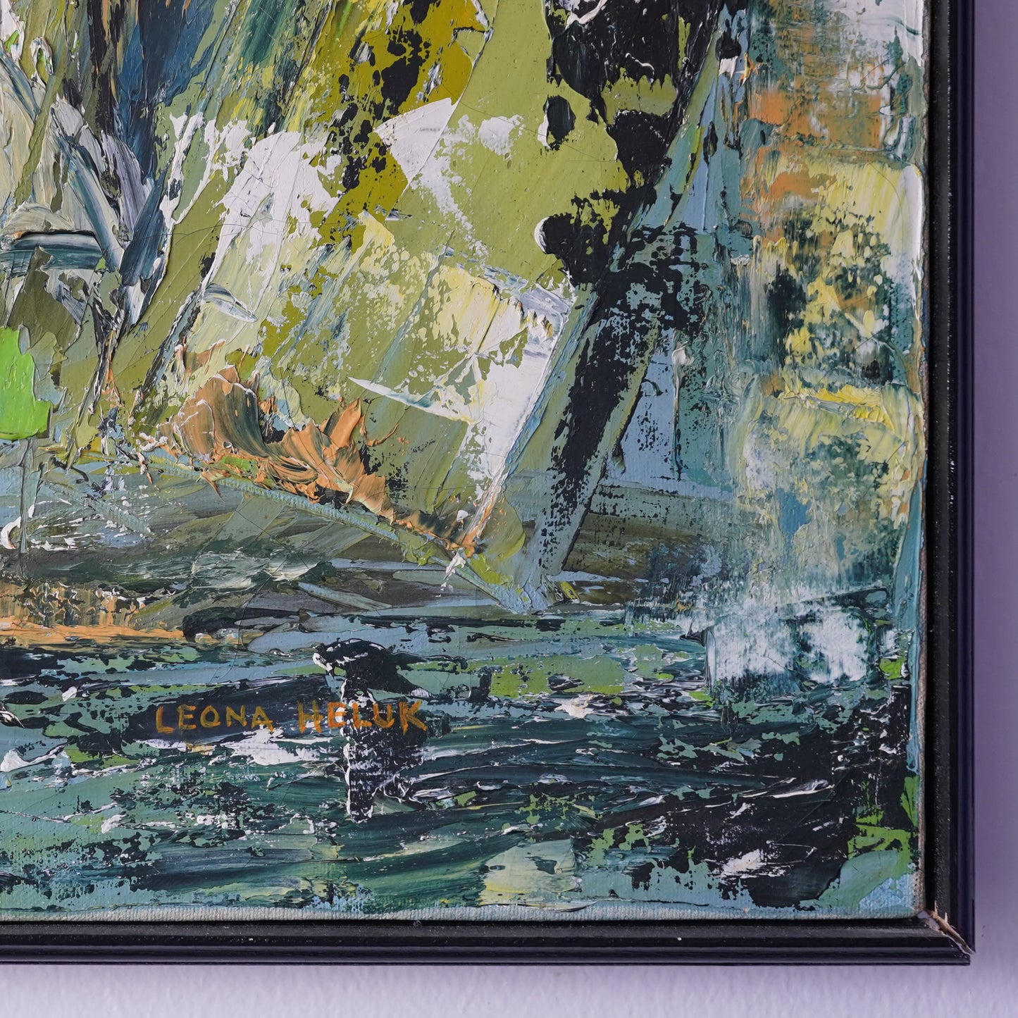 Leona Heluk (1932-2002) Mid-Century Abstract Expressionist Sailboat Oil Painting Original