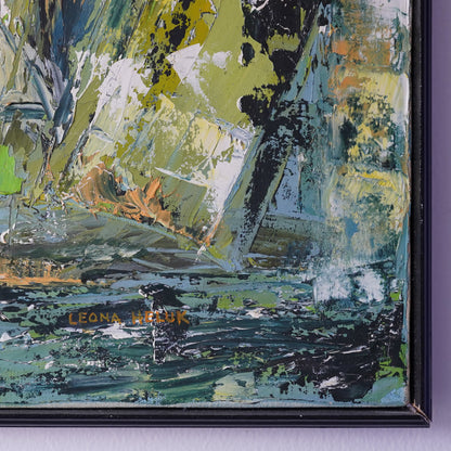 Leona Heluk (1932-2002) Mid-Century Abstract Expressionist Sailboat Oil Painting Original