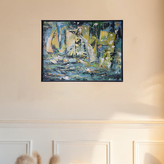 Leona Heluk (1932-2002) Mid-Century Abstract Expressionist Sailboat Oil Painting Original