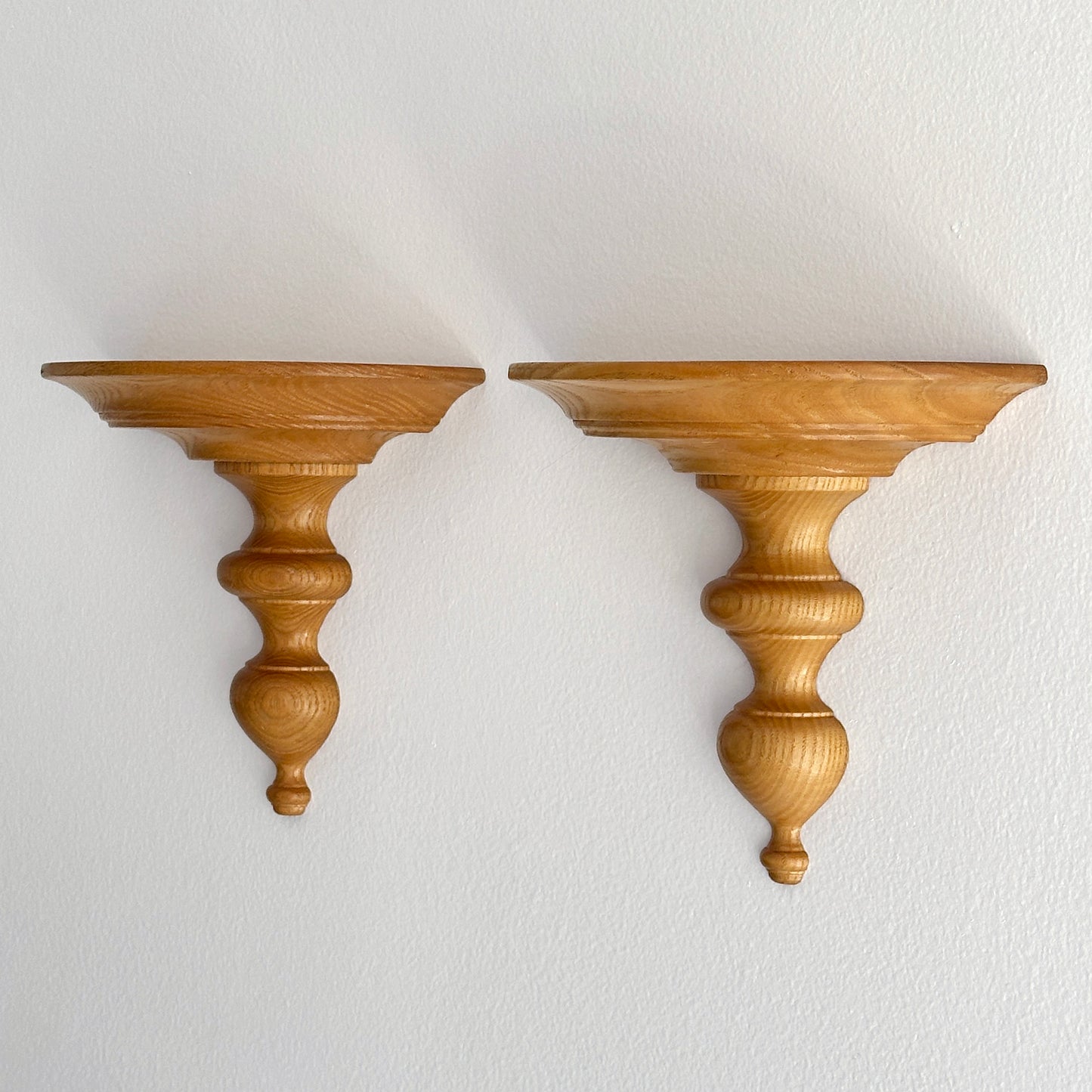 Vintage Carved Oak Wood Wall Shelf Sconces- A Pair