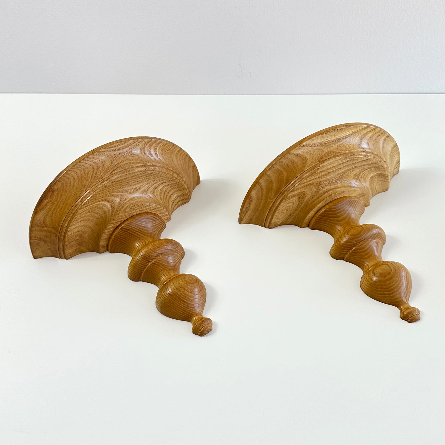 Vintage Carved Oak Wood Wall Shelf Sconces- A Pair