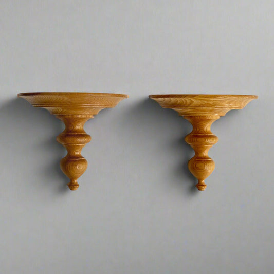 Vintage Carved Oak Wood Wall Shelf Sconces- A Pair