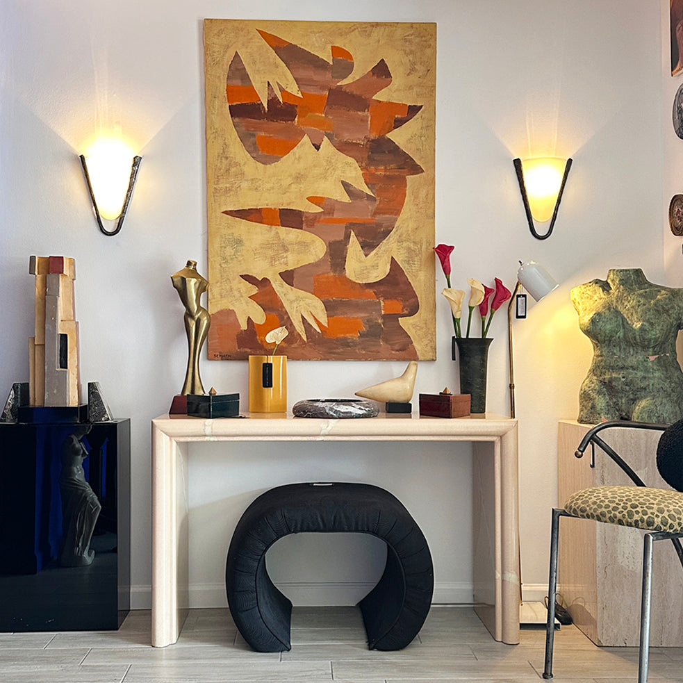 Postmodern Frosted Glass and Hammered Iron Wall Sconces