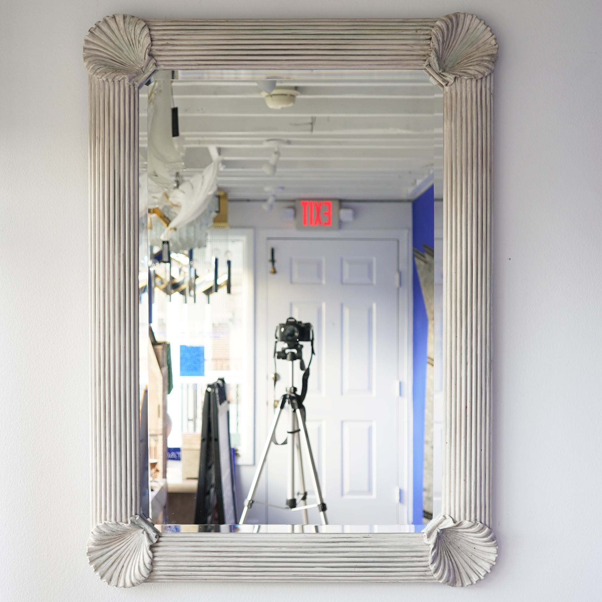 Vintage Pencil Reed Bamboo Shell Mirror