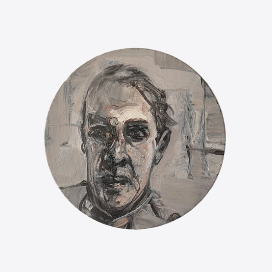 vintage circle original painting by Robert J Harding, potrait of a man 