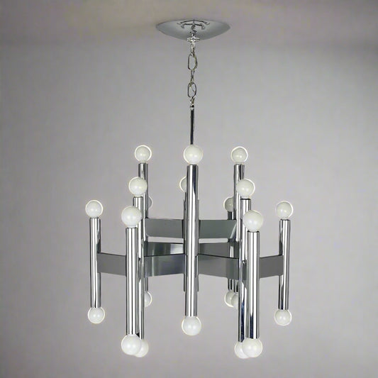 Robert Sonneman 24 Bulb Chrome Chandelier, 1970s