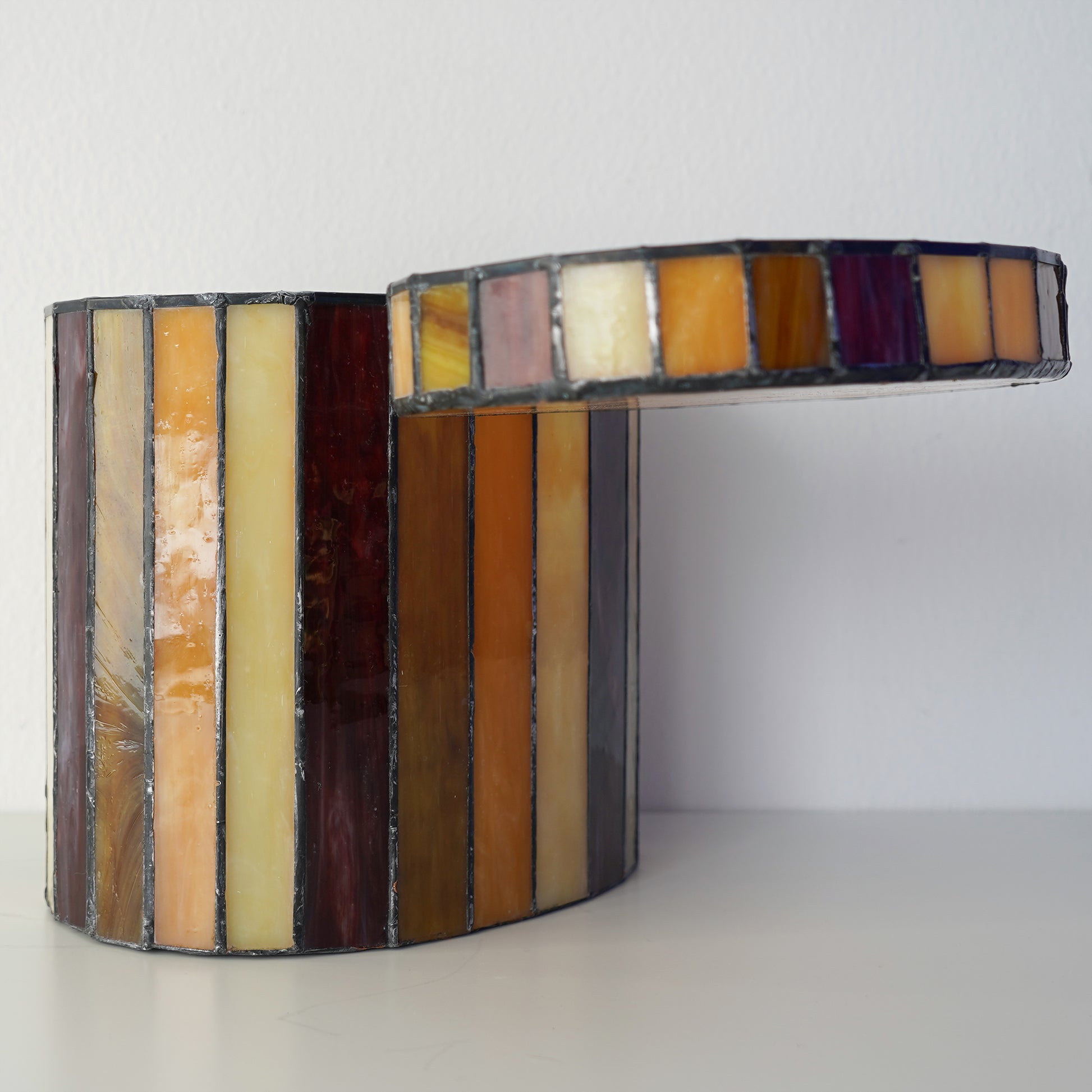 Mid 20th Century Vintage Striped Stain Glass Keepsake Box