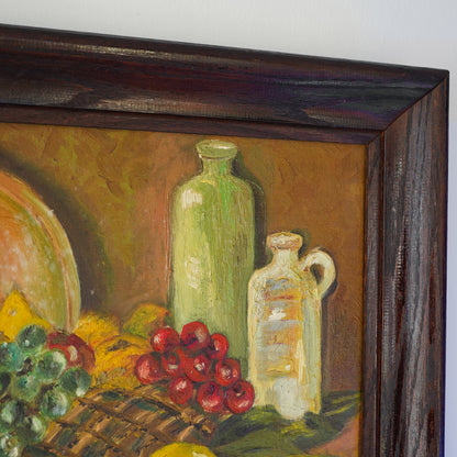 20th Century Vintage Primitive Still Life – Oil on Board