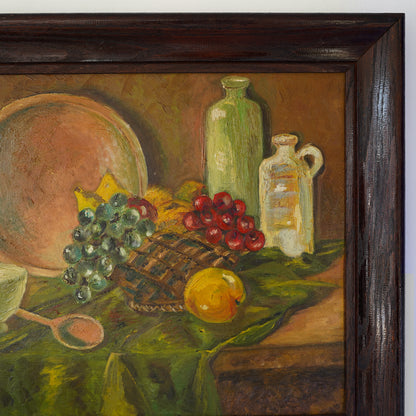 20th Century Vintage Primitive Still Life – Oil on Board