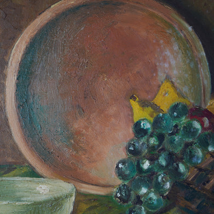 20th Century Vintage Primitive Still Life – Oil on Board