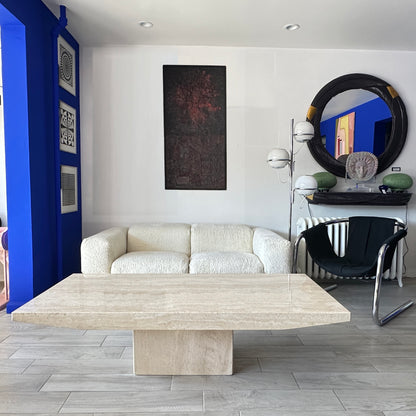 Italian Mid-Century Travertine Beveled Edge Pedestal Coffee Table