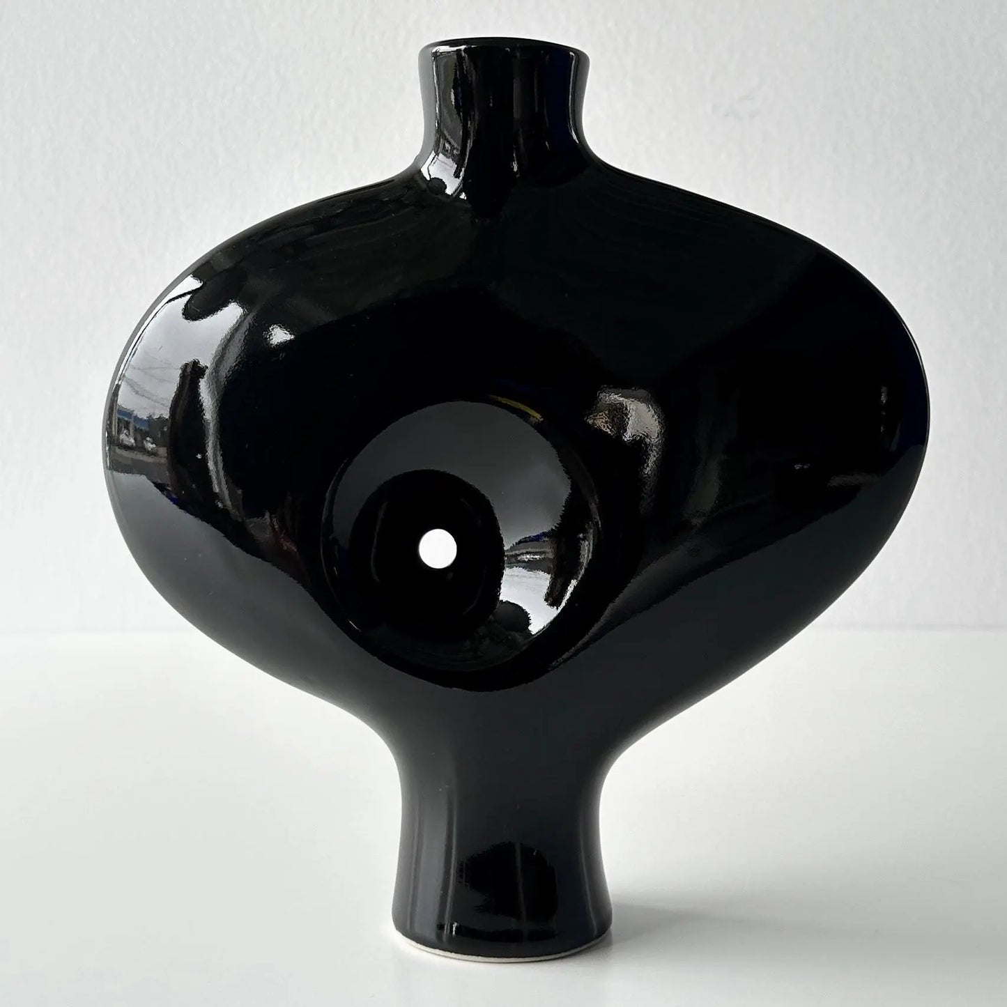 Vintage Toyo Black Ceramic Abstract Nude Ikebana Vase
