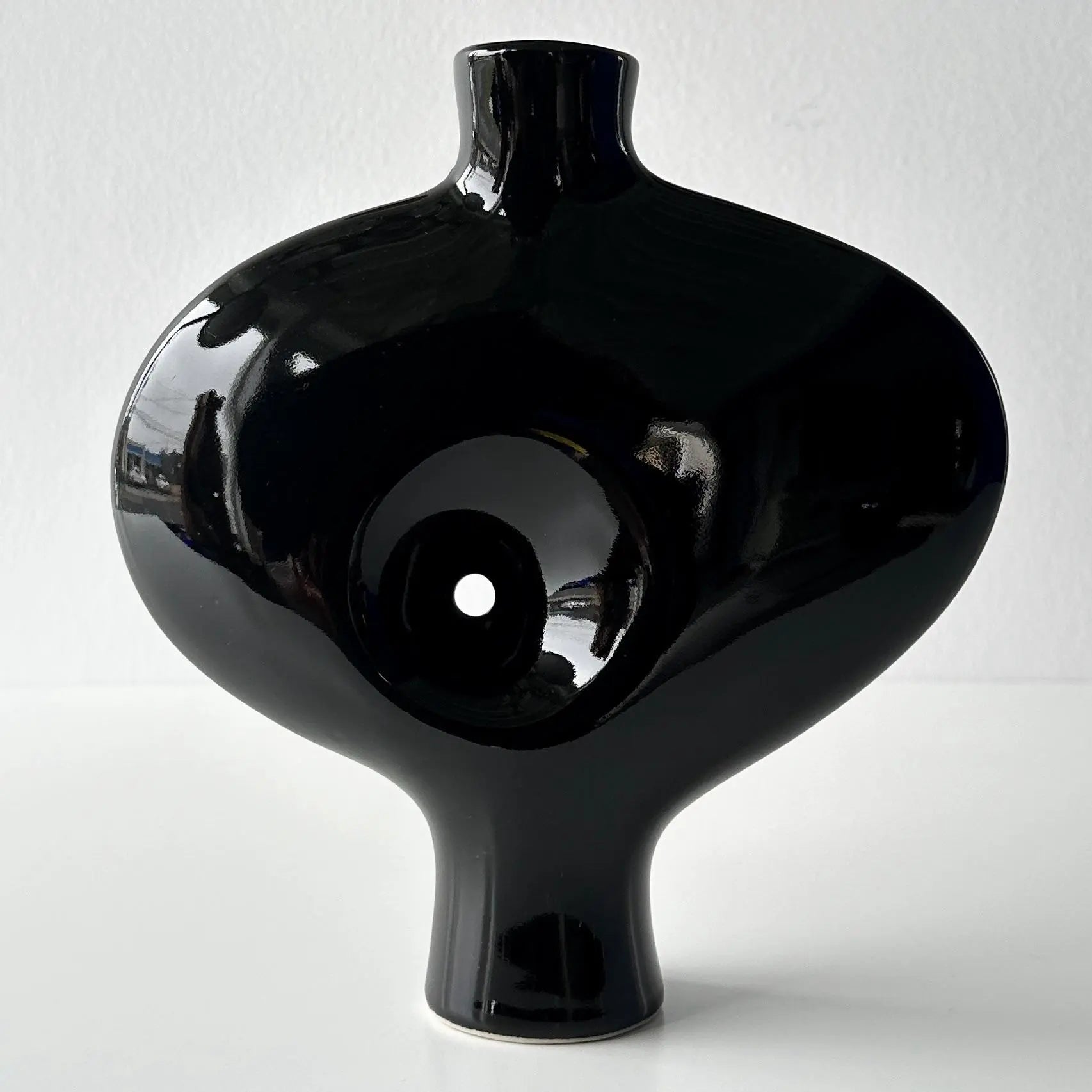 Vintage Toyo Black Ceramic Abstract Nude Ikebana Vase