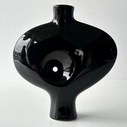 Vintage Toyo Black Ceramic Abstract Nude Ikebana Vase