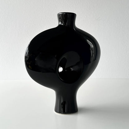 Vintage Toyo Black Ceramic Abstract Nude Ikebana Vase