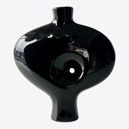 Vintage Toyo Black Ceramic Abstract Nude Ikebana Vase
