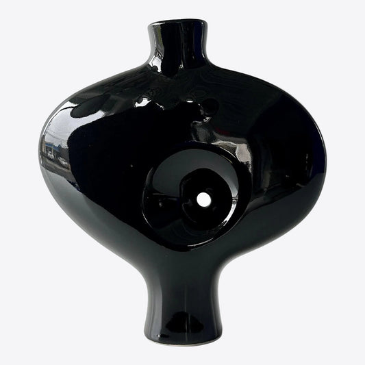 Vintage Toyo Black Ceramic Abstract Nude Ikebana Vase