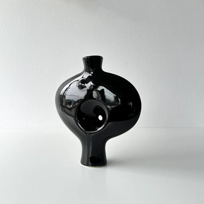 Vintage Toyo Black Ceramic Abstract Nude Ikebana Vase