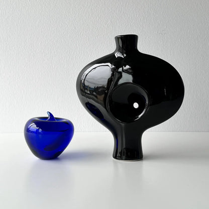 Vintage Toyo Black Ceramic Abstract Nude Ikebana Vase