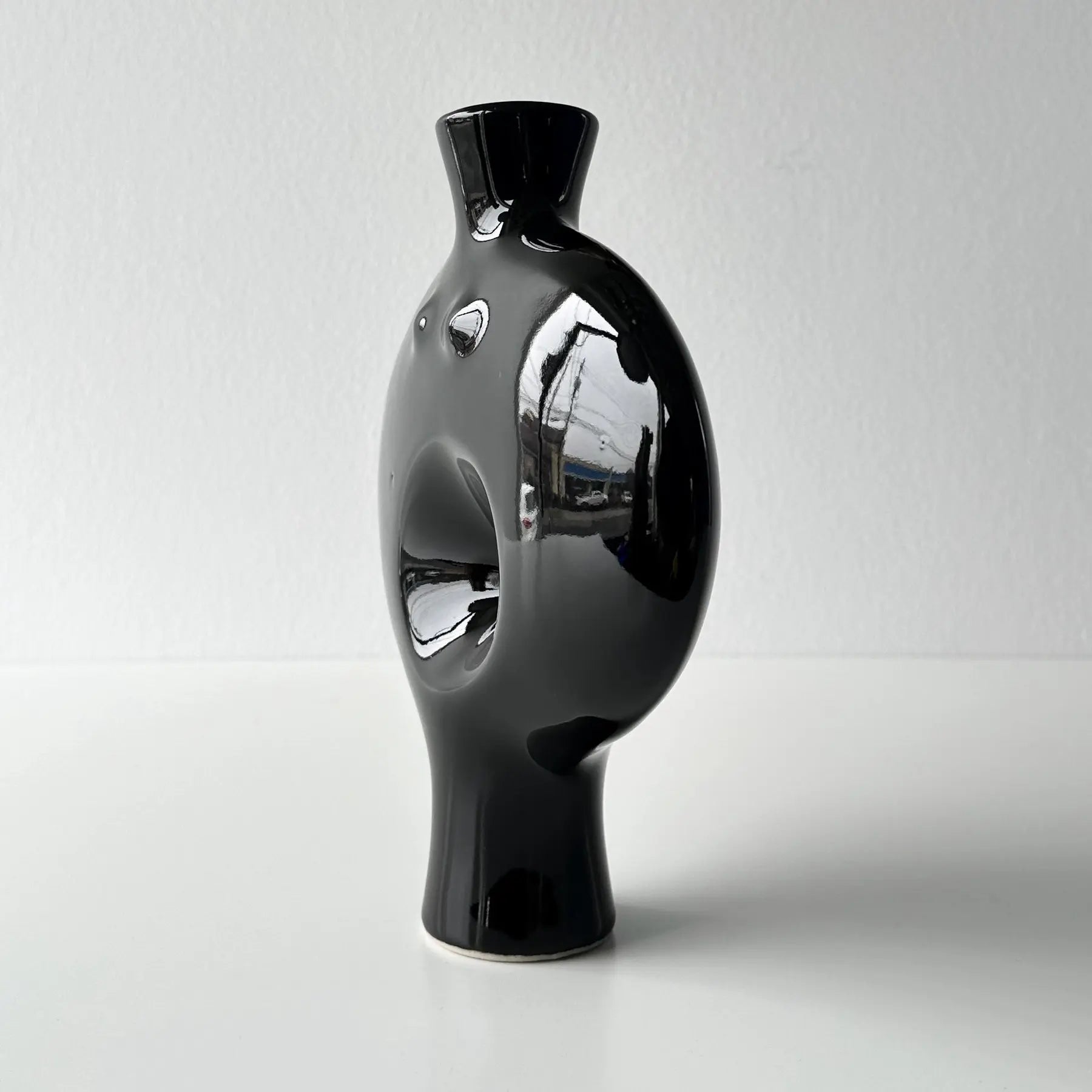 Vintage Toyo Black Ceramic Abstract Nude Ikebana Vase
