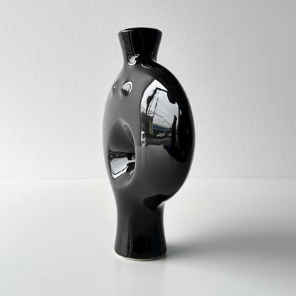 Vintage Toyo Black Ceramic Abstract Nude Ikebana Vase