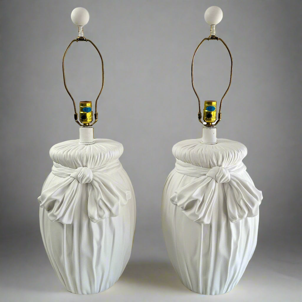 John Dickinson Style Mid 20th Century Plaster Trompe l'œil Bow Lamps