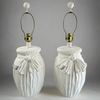 John Dickinson Style Mid 20th Century Plaster Trompe l'œil Bow Lamps