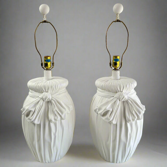 John Dickinson Style Mid 20th Century Plaster Trompe l'œil Bow Lamps