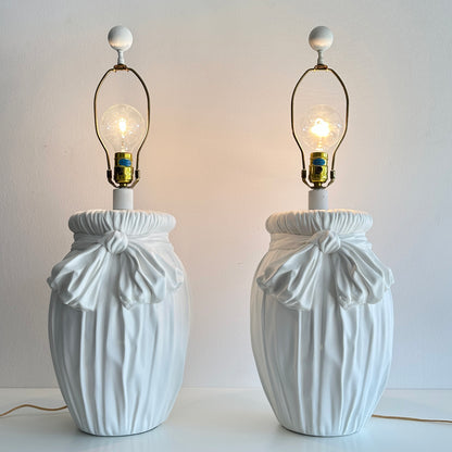 John Dickinson Style Mid 20th Century Plaster Trompe l'œil Bow Lamps