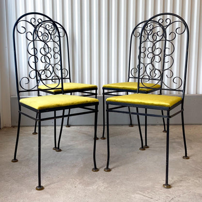Arthur Umanoff Attributed Iron Chairs With Chartreuse Velvet Seats - Set of 4