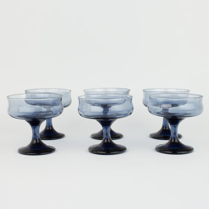 Mid-Century Modern Blue Champage Coupe Glasses - Set of 6