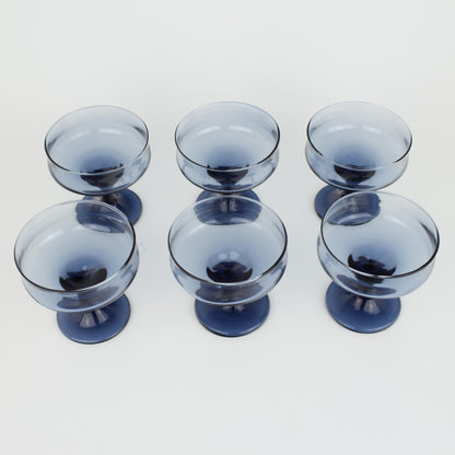 Mid-Century Modern Blue Champage Coupe Glasses - Set of 6