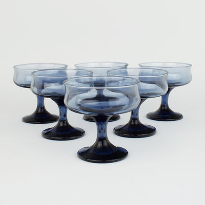 Mid-Century Modern Blue Champage Coupe Glasses - Set of 6