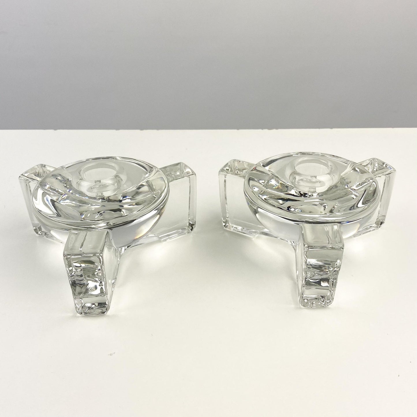 Hand Forged Glass Candle Taper Holder Pair