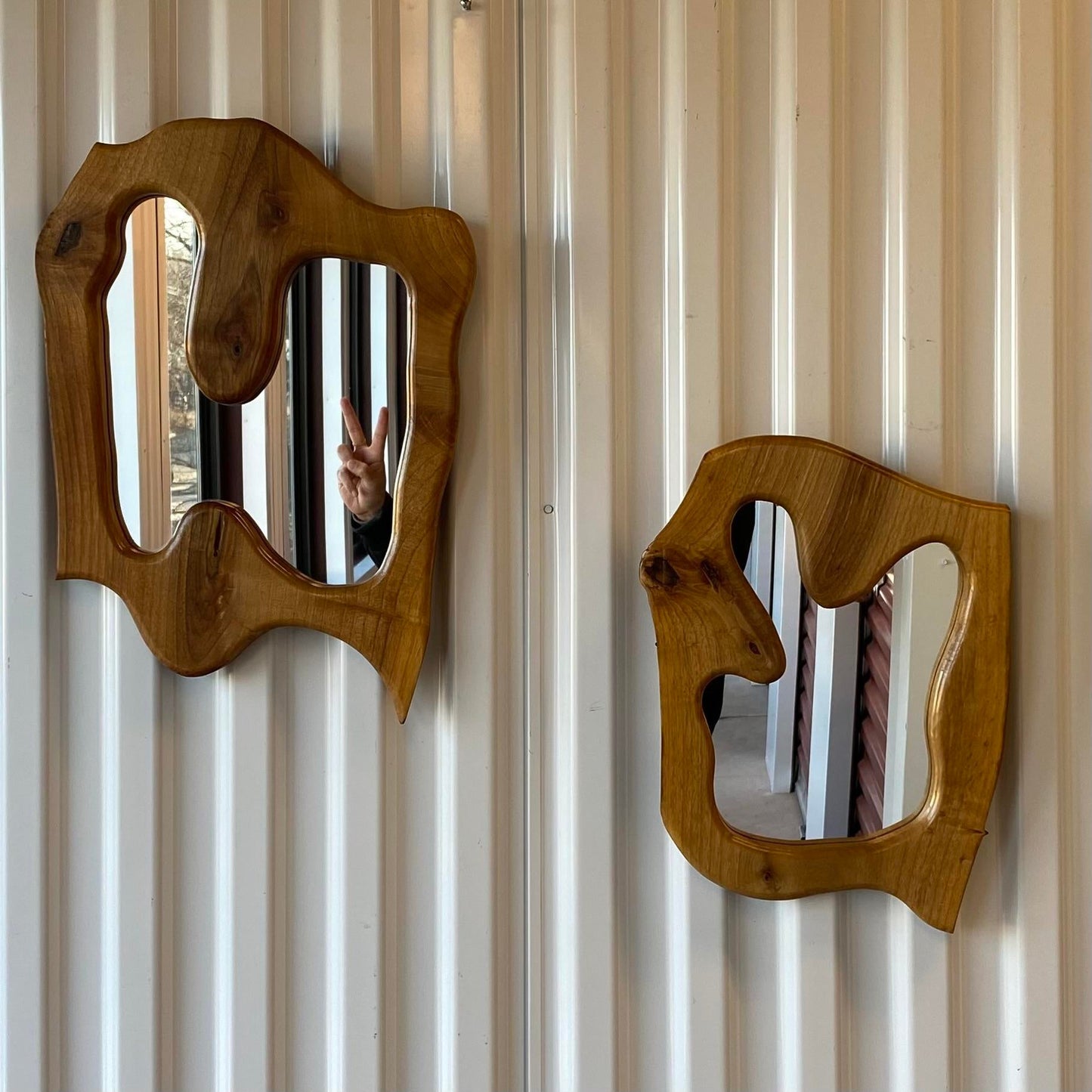 Organic Modern Abstract Wall Mirror Pair