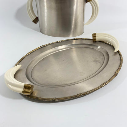 Stainless Steel and Faux Horn Ice Bucket With Tray