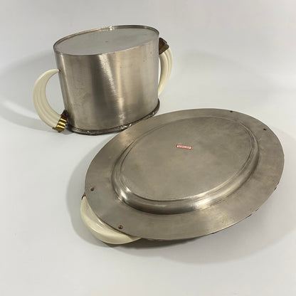 Stainless Steel and Faux Horn Ice Bucket With Tray