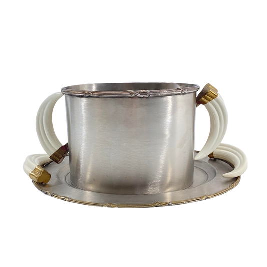 Stainless Steel and Faux Horn Ice Bucket With Tray