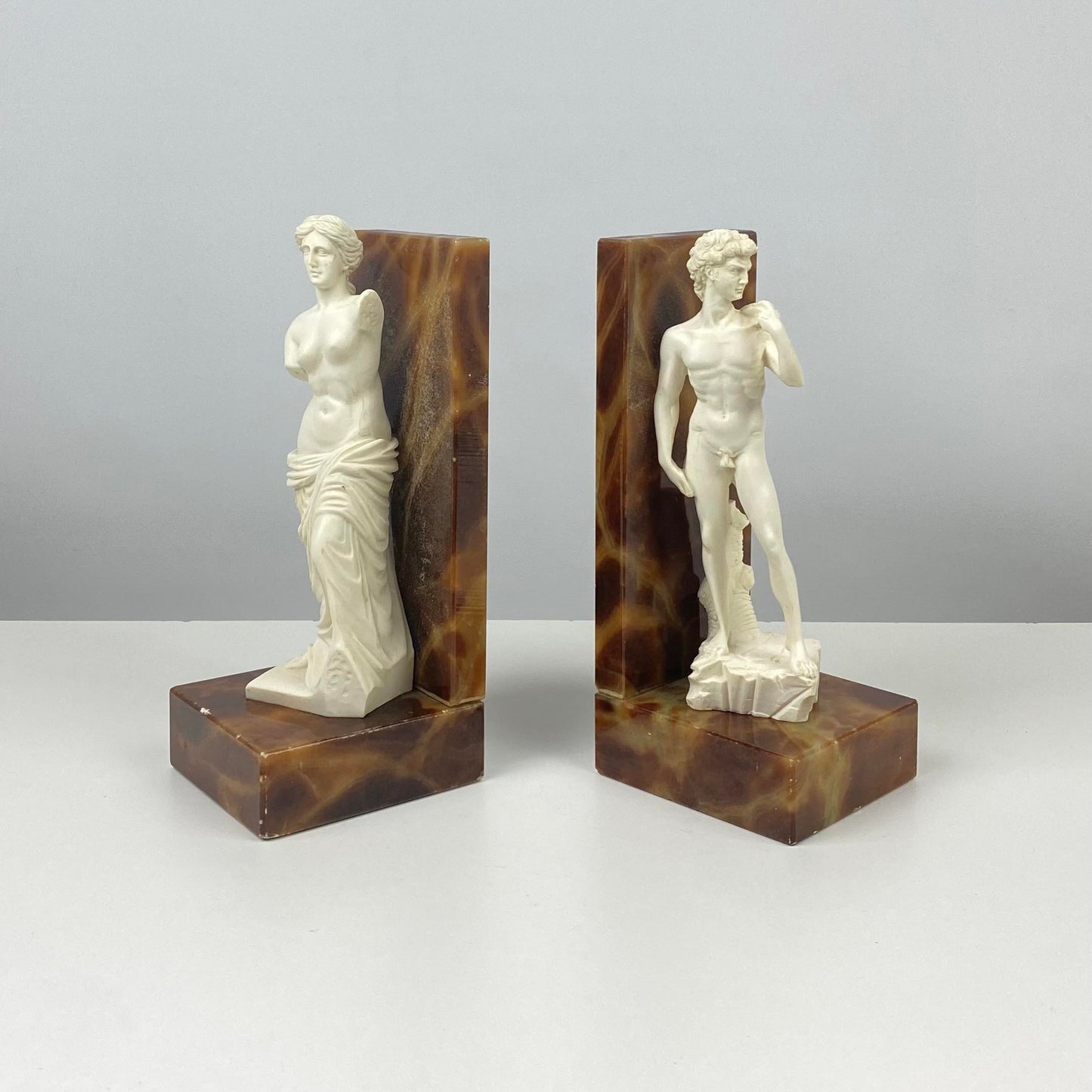 Venus De Milo and David of Michelangelo Alabaster Bookend Pair